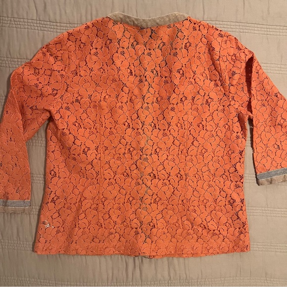 Linea by Louis Dell'Olio Coral Lace Top with Beige Trim - Picture 4 of 5